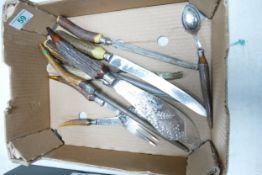A collection of Antler handled cutlery to include forks, knifes, spoon, knife sharpener etc