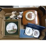 A mixed collection of items to include smiths mid century mantle clock, framed cameo plaques,