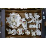 A mixed collection of Royal Albert old country roses to include part miniature teaset, candlesticks,