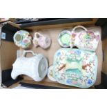 A mixed collection of items to include large Portmeirion Parian Jug, Indian Tree Dish patterned dish