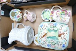 A mixed collection of items to include large Portmeirion Parian Jug, Indian Tree Dish patterned dish