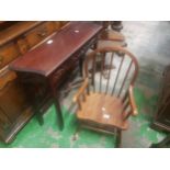 Stained hardwood console table 82cm W together with Childs Oak rocking chair