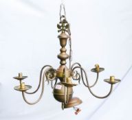 Vintage Flemish Style Brass & Copper 6 branch chandelier, diameter 68cm
