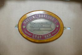 Mounted Brass Oval Plaque Aveling Barford Ltd Engineers , diameter of mount at widest 28.5cm