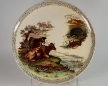 Wedgwood Large Wall Charger decorated with cattle & wild birds, damage to rear, diameter 42cm
