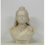 Turner & Wood Parian Bust of Queen Victoria, damaged crown, height 24cm
