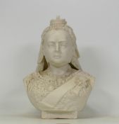 Turner & Wood Parian Bust of Queen Victoria, damaged crown, height 24cm