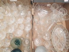 A mixed collection of glassware items to include drinking glasses, fruit bowls etc (2 trays)