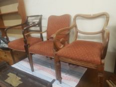 A group of 3 vintage upholstered Oak Armchairs