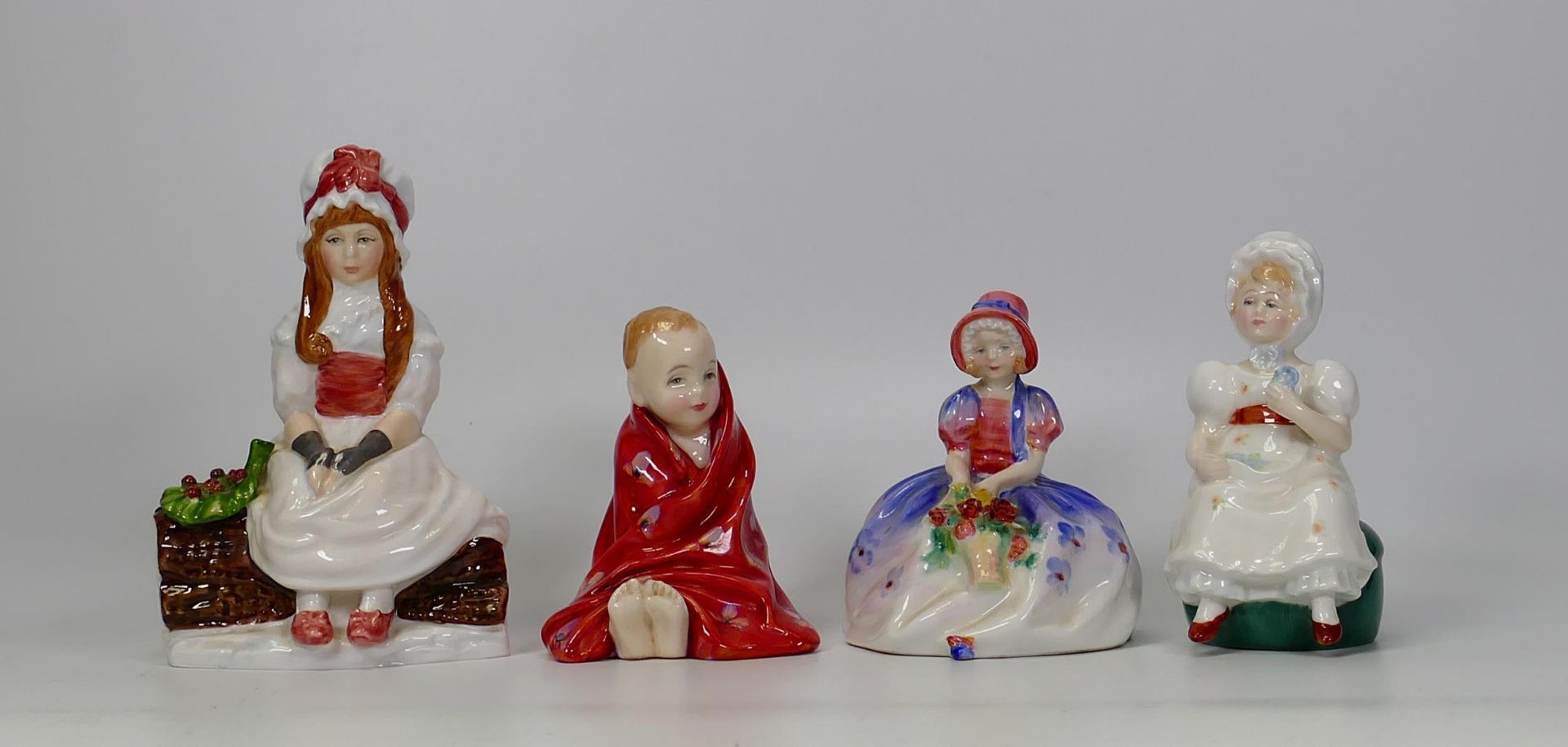 Royal Doulton Child Figures Kathy Hn2346, Monica Hn1467, This littel Pig & Francesca figure Cherry