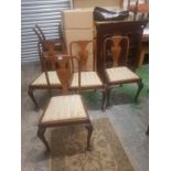 Early 20th Century set of 4 mahgoany splat-back dining chairs with cabriole front supports 90cm H