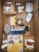 A mixed collection of items to include Border Fine Arts novelty spoon, boxed cruet set, and
