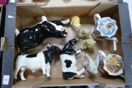 A mixed collection of items to include Sadler collectable teapots, Large Playful Cat figure,