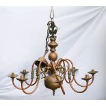 Vintage Flemish Style Brass & Copper 8 branch chandelier, diameter 80cm