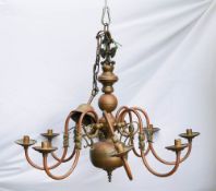 Vintage Flemish Style Brass & Copper 8 branch chandelier, diameter 80cm