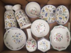 A collection of Minton haddon hall patterned items to include Vases, pin dishes etc (1 tray)