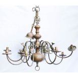 Vintage Flemish Style Brass & Copper 8 branch chandelier, diameter 78cm