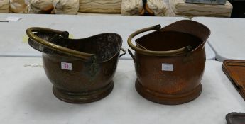 Two Large Copper Coal Scuttles / buckets(2)