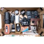 A collection of vintage Film Camera's & lens including Ilford Super Sporti, Kodak Brownie, Olympus