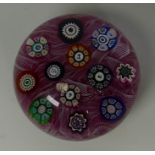 P1976 Millefiori glass paperweight decorated within canes P1976, Cat, Robin & Dog, diameter 7cm