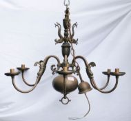 Vintage Flemish Style Brass & Copper 6 branch chandelier, diameter 83cm