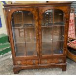 Walnut Glazed front China cabinet with 2 bottom drawers and shelves 93cm W x 113cm H