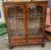 Walnut Glazed front China cabinet with 2 bottom drawers and shelves 93cm W x 113cm H