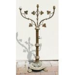 Brass ecclesiastic lamp with three light fittings. ivy decoration , lion claw feet and volute