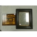 Framed Antique Mirror & decorative wooden panel(2)