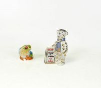 Royal Crown Derby News Paper Seller Bear & Tree Frog Paperweights, both boxed (2)
