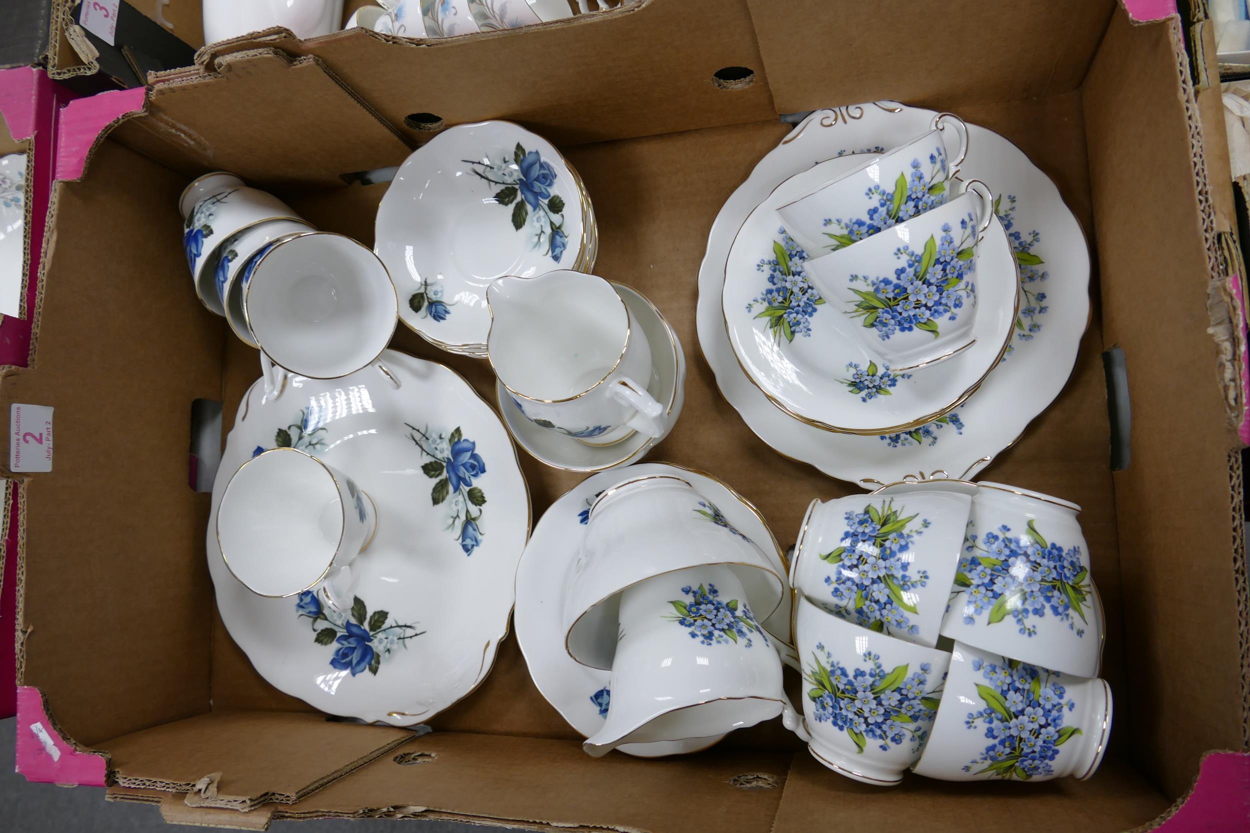 Queen Anne Blue Rose & Regency Floral Patterned tea ware