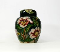 Trial Moorcroft pink floral ginger jar. Dated 13/6/01, initials JBM. Height 16cm