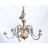 Vintage Flemish Style Brass & Copper 6 branch chandelier, diameter 80cm