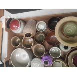 A collection of studio pottery to include Vases, bowls, lidded pots etc (1 tray)