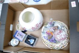 A mixed collection of items to include Masons Vase, decorative wall plates, Small Royal Doulton