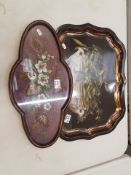 Keller Charles tin plate tray depicting a still life study, together with an unusal glazed &