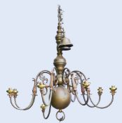 Vintage Flemish Style Brass & Copper 8 branch chandelier, diameter 80cm