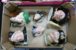 A collection of Royal Doulton Character Jugs including large Monty, Henry VIII, Fireman (2nds),