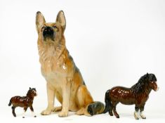 Beswick Large Fireside Alsatian, Shetland Pony & Foal, all with damage to ears(3)