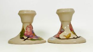 Moorcroft Pink Magnolia on Cream Ground Candlesticks(2)