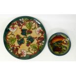 Moorcroft 1998 year plate together with a small trout pin dish. (2)