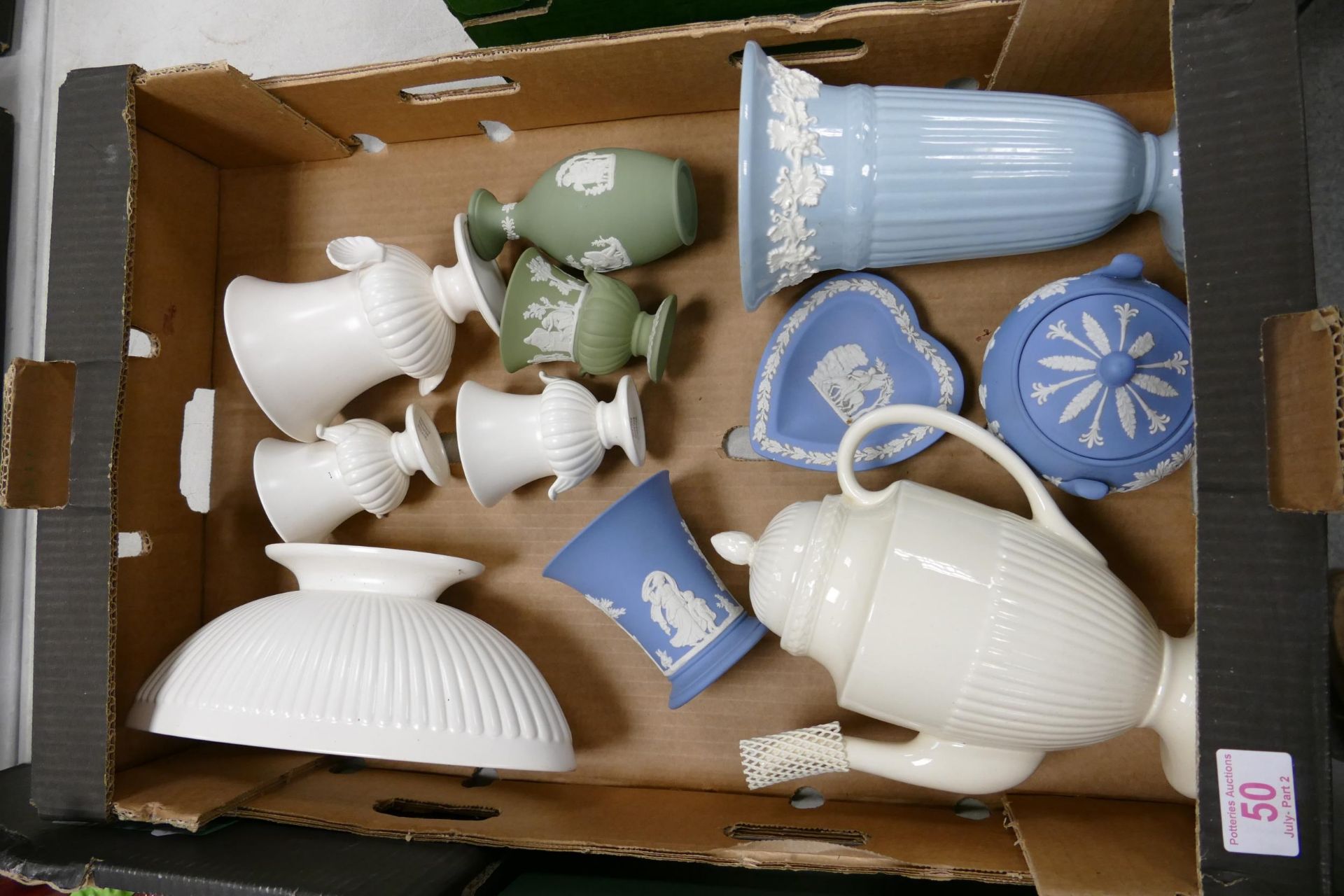 A mixed collection of Wedgwood Items to include Queensware Vase, Jasper ware etc