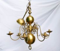Vintage Flemish Style Brass & Copper 6 branch chandelier, diameter 70cm