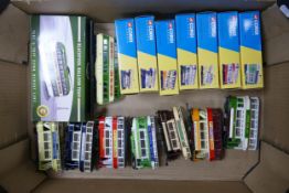 A collection of Boxed Corgi Classics Model trams including Blackpool Balloon Tram, Leicester, Leeds,