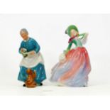 Royal Doulton Lady Figure Autumn Breezes ( pink colour way ) HN1911 & The Favourite HN2249(chip to