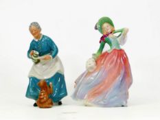 Royal Doulton Lady Figure Autumn Breezes ( pink colour way ) HN1911 & The Favourite HN2249(chip to