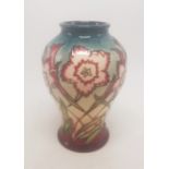 Trial Moorcroft vase decorated with pink coronations. Dated 12/4/2000. Height 16cm