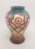 Trial Moorcroft vase decorated with pink coronations. Dated 12/4/2000. Height 16cm