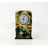 Moorcroft Lamia mantle clock. Dated 1995 , height 16cm. Some crazing