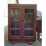1930's Oak Panelled Glazed Bookcase, length 86cm, depth 33cm & height 122cm